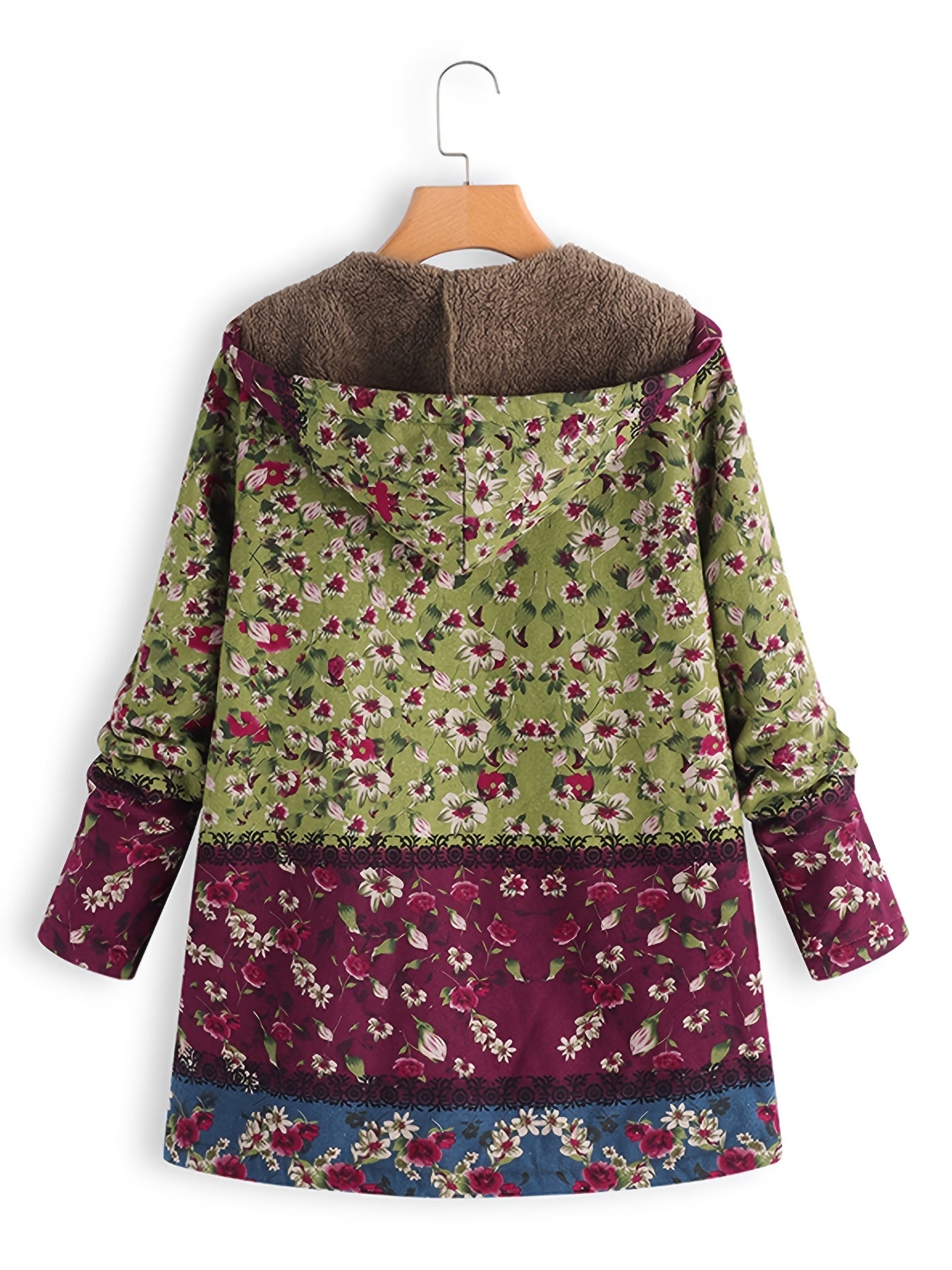 Floral Print Hooded Padded Coat Winter Outerwear