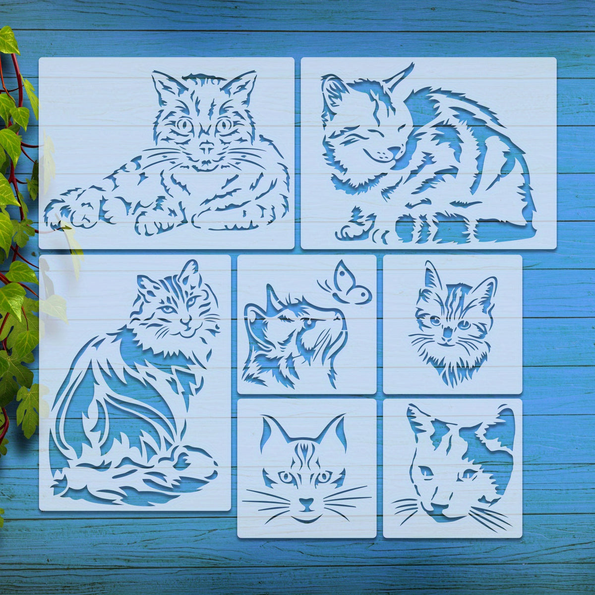 7pcs Cat Painting Stencils for Wall Art Fabric Wood Painting