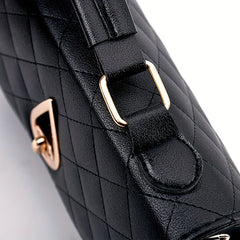 Argyle Quilted Handbag Faux Leather Flap Purse Buckle Decor Crossbody Bag