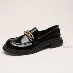 Metallic Chain Loafers British Style Faux Leather Shoes