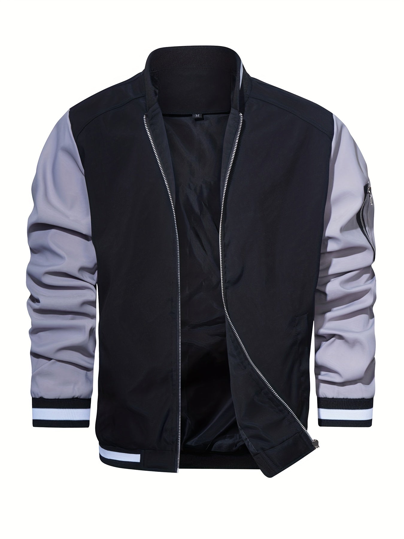 Men's Block Long Sleeve Jacket With Pockets Casual Stand Collar