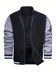 Men's Block Long Sleeve Jacket With Pockets Casual Stand Collar