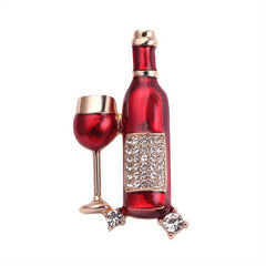 Rhinestone Wine Bottle Wine Glass Brooch Clothing Backpack Creative Pin