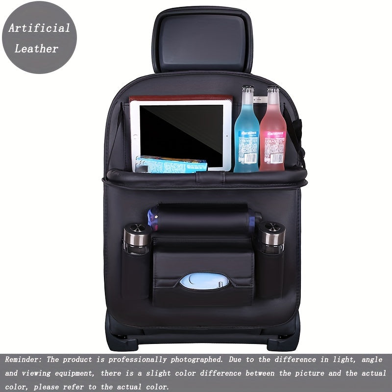 Car Leather Storage Bag & Tray for Kids' Snacks and Toys
