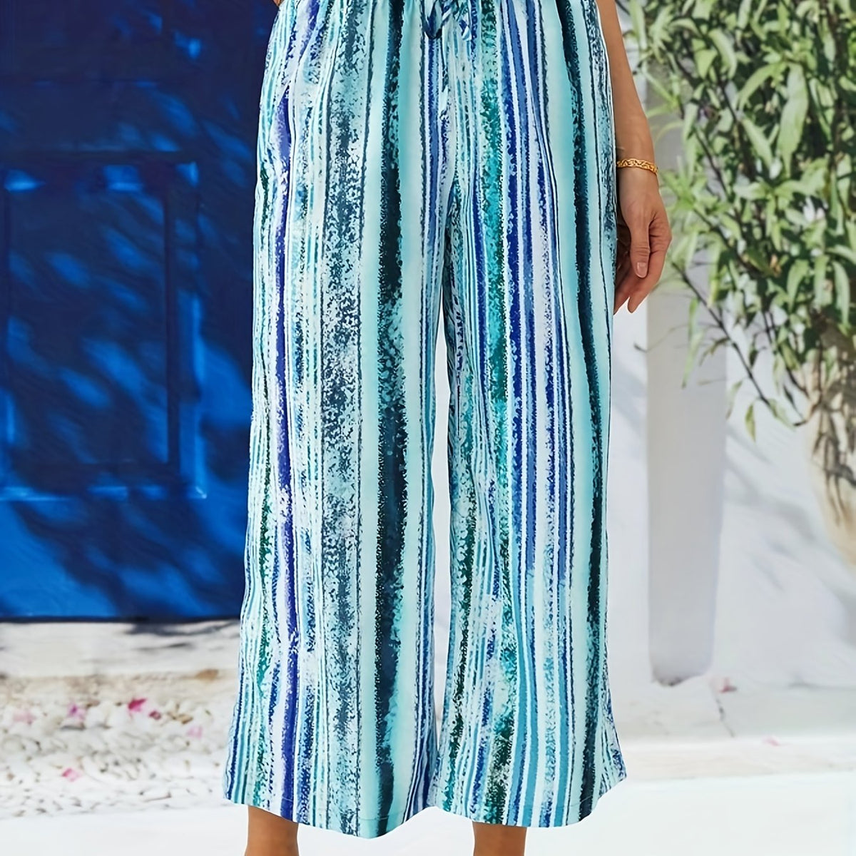  Tie Dye Stripe Print Tie Front Pants