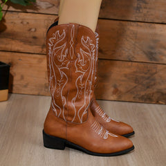 Women's Embroidered Chelsea Boots Mid Calf Western Shoes