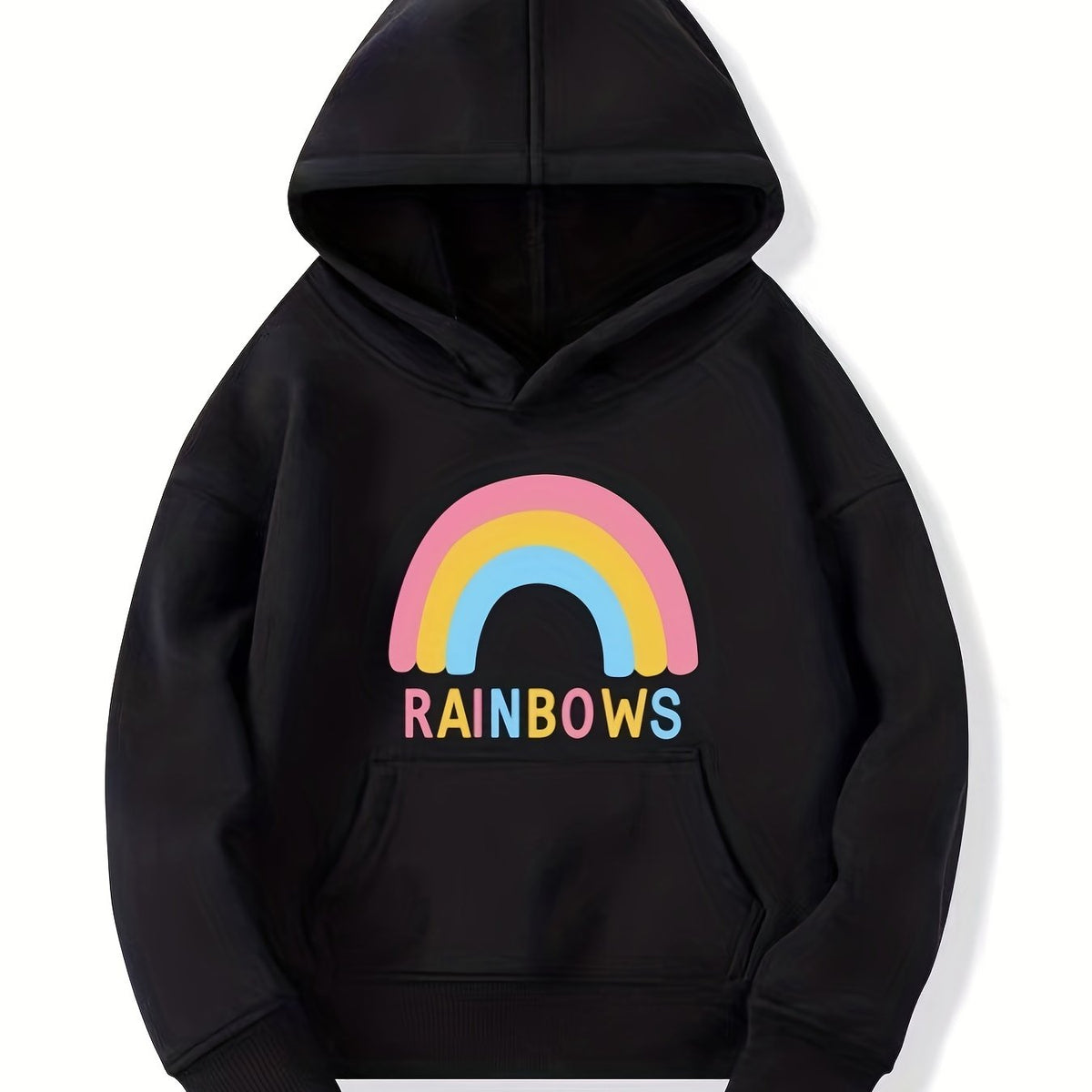 Girls Rainbow Print Hooded Sweatshirt Top