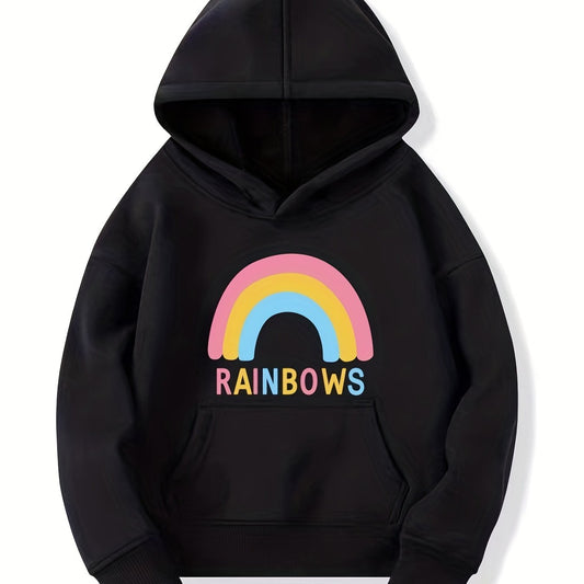 Girls Rainbow Print Hooded Sweatshirt Top