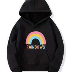 Girls Rainbow Print Hooded Sweatshirt Top