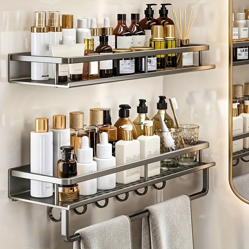 Wall Mounted Bathroom Storage Shelf with Makeup Rack Shampoo Holder