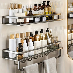 Wall Mounted Bathroom Storage Shelf with Makeup Rack Shampoo Holder