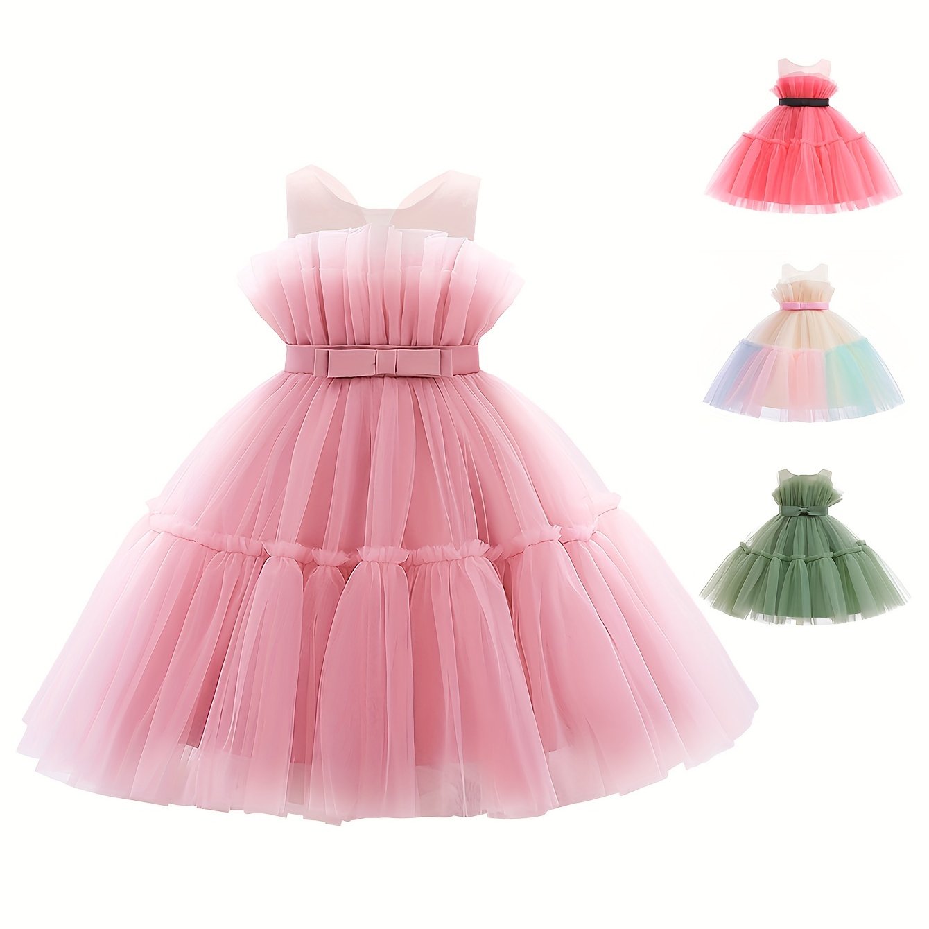 Baby Girls Sleeveless Mesh Bowknot Princess Dress