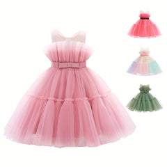 Baby Girls Sleeveless Mesh Bowknot Princess Dress