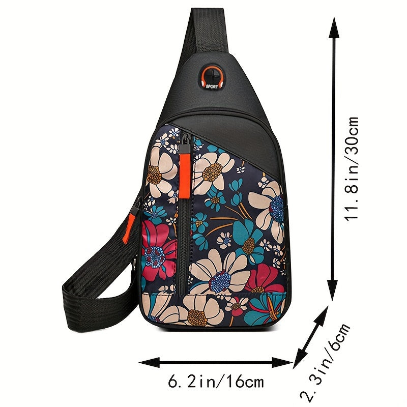 Floral Print Sling Backpack Nylon Crossbody Bag