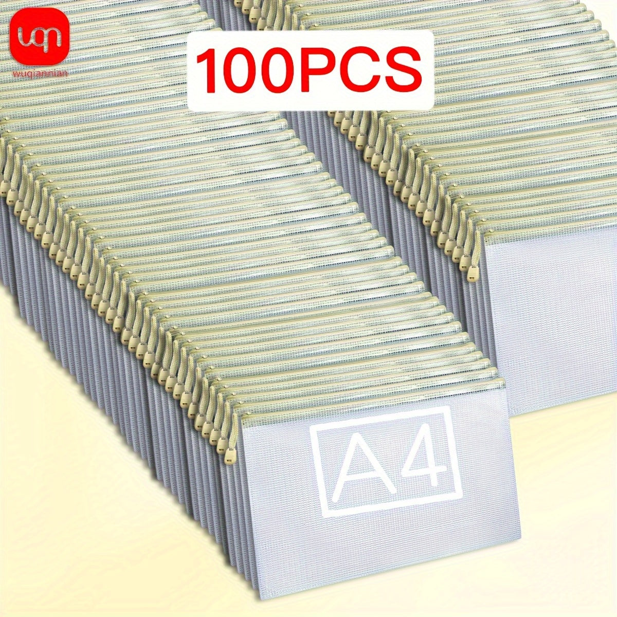 100pcs Mesh Zipper Bags Waterproof File Folders Beige File Bags