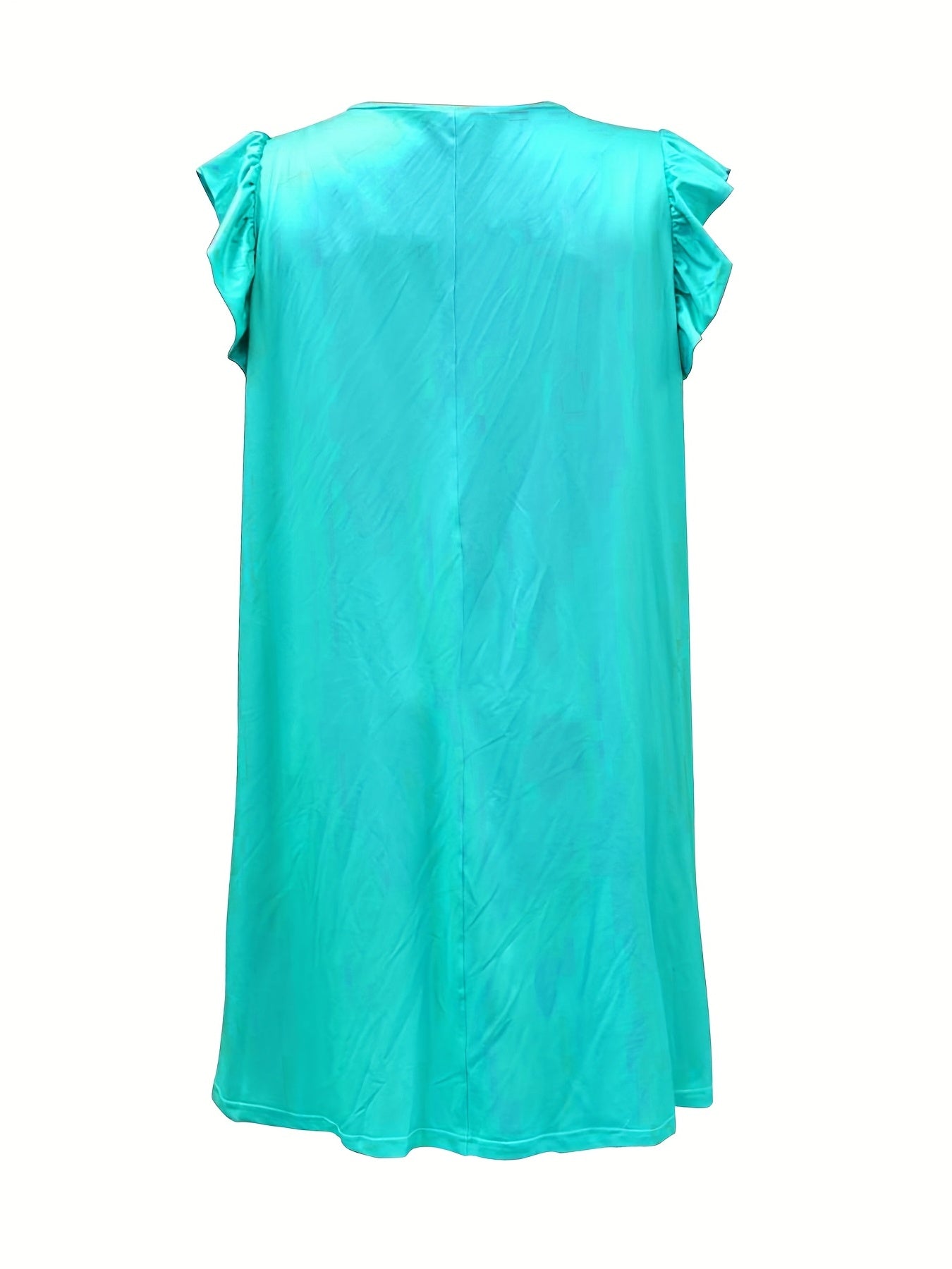  Colorblock Leopard Print Ruffle Sleeve V Neck Dress