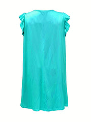  Colorblock Leopard Print Ruffle Sleeve V Neck Dress