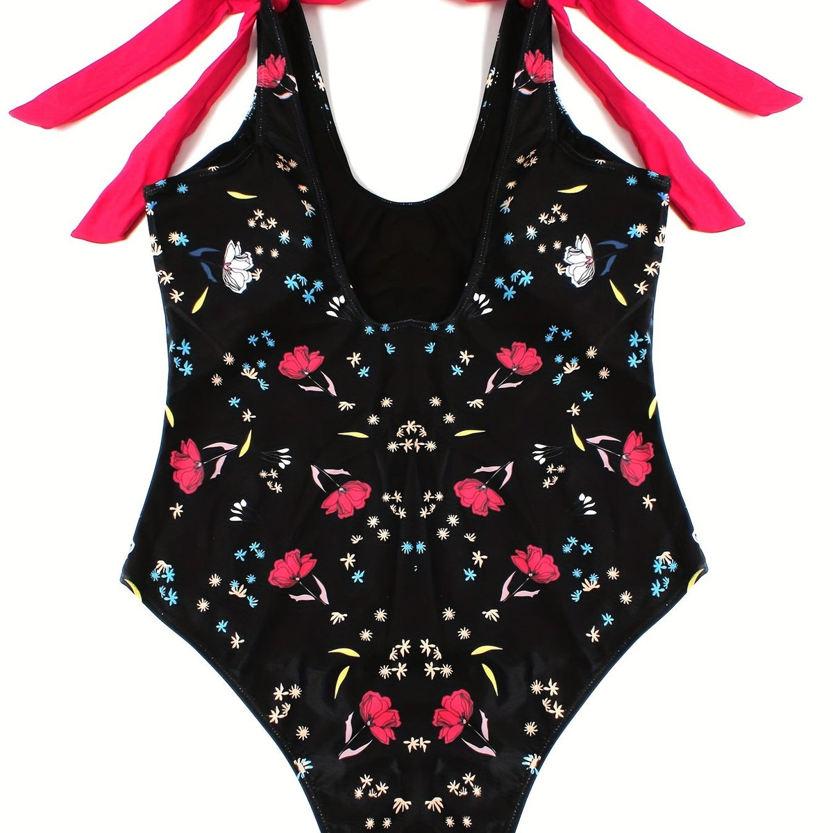 Floral Print Tie Shoulder V Neck One Piece Swimsuit