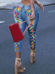 Criss Cross Ripped High Rise Skinny Jeans - Plus Size