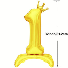 1pc 81 28 Cm Digital Balloon Golden Self Standing Number Balloons 0 9