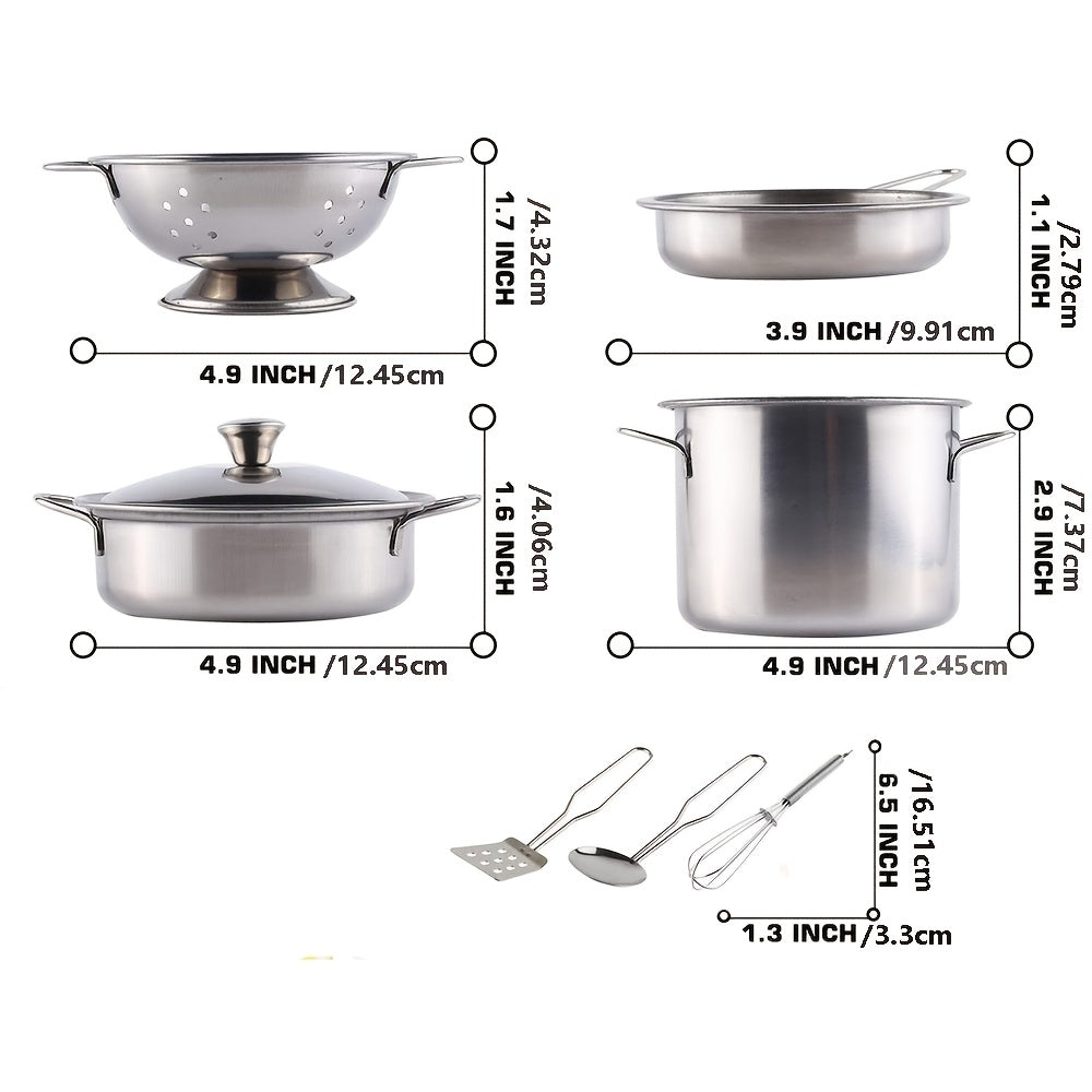 Stainless Steel 12pcs Mini Kitchen Toy Set for Pretend Cooking and Baking