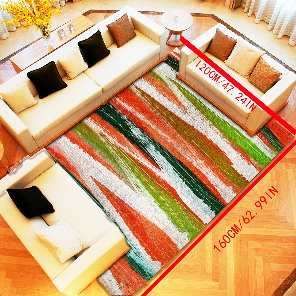 Geometric Loop Velvet Area Rug Soft Living Room Mat
