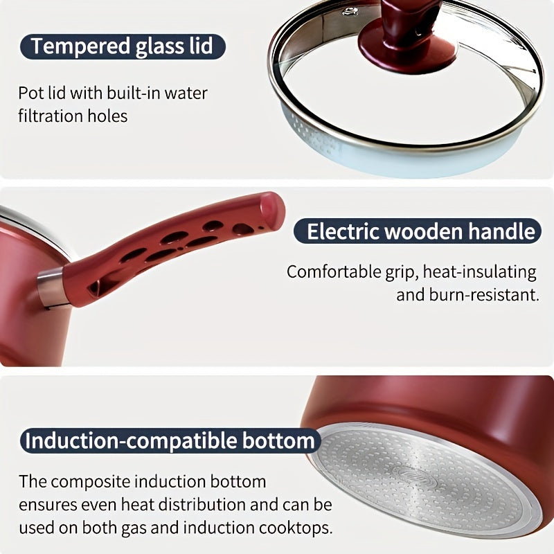 1qt Nonstick Saucepan with Glass Lid Induction Ready