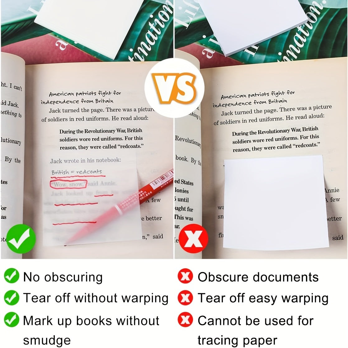 450 Sheets Transparent Sticky Notes Waterproof Memo Paper 6 Colors Marker