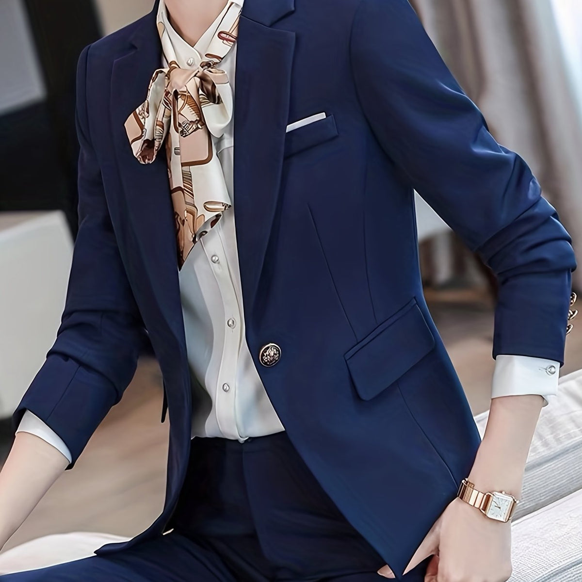 Button Front Lapel Blazer Long Sleeve Women's Clothing