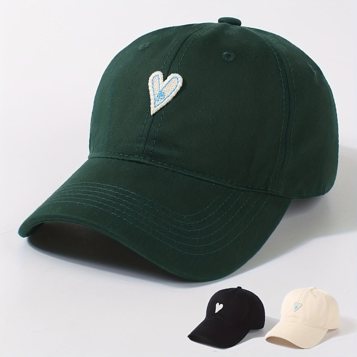 Heart Patch Couple Baseball Cap Solid Adjustable Sun Hat