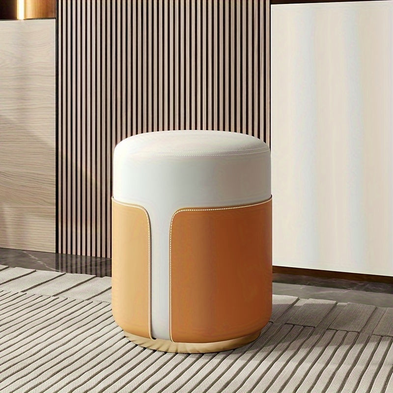 Microfiber Leather Circular Dressing Stool Solid Wood Frame Light Bedroom Stool