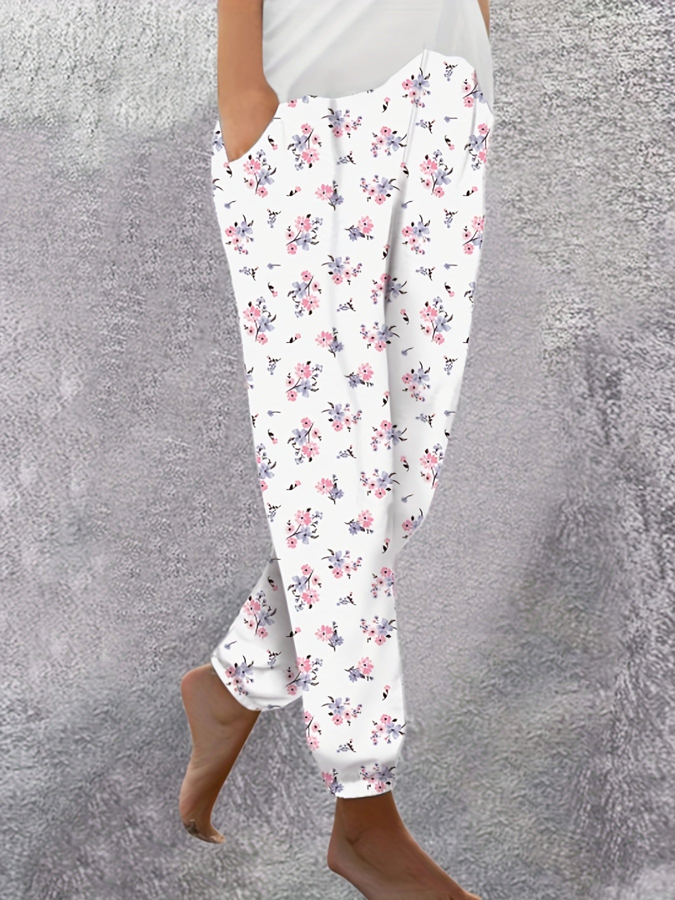 Women's Plus Ditsy Floral Print High Rise Jogger Trousers