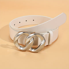 Geometric Double Ring Buckle Belt Stylish Solid PU Leather Belt Girdle