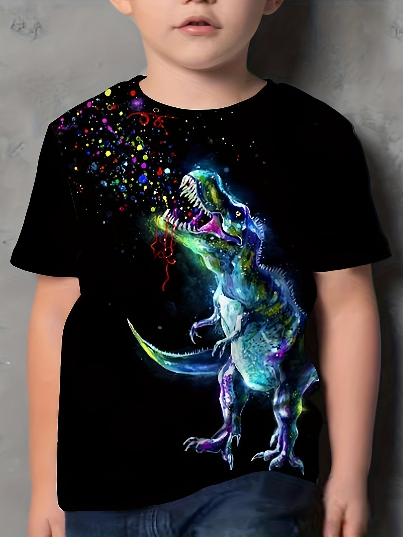 Kids Polka Dot Dinosaur 3D Print T-shirt Short Sleeve Tee
