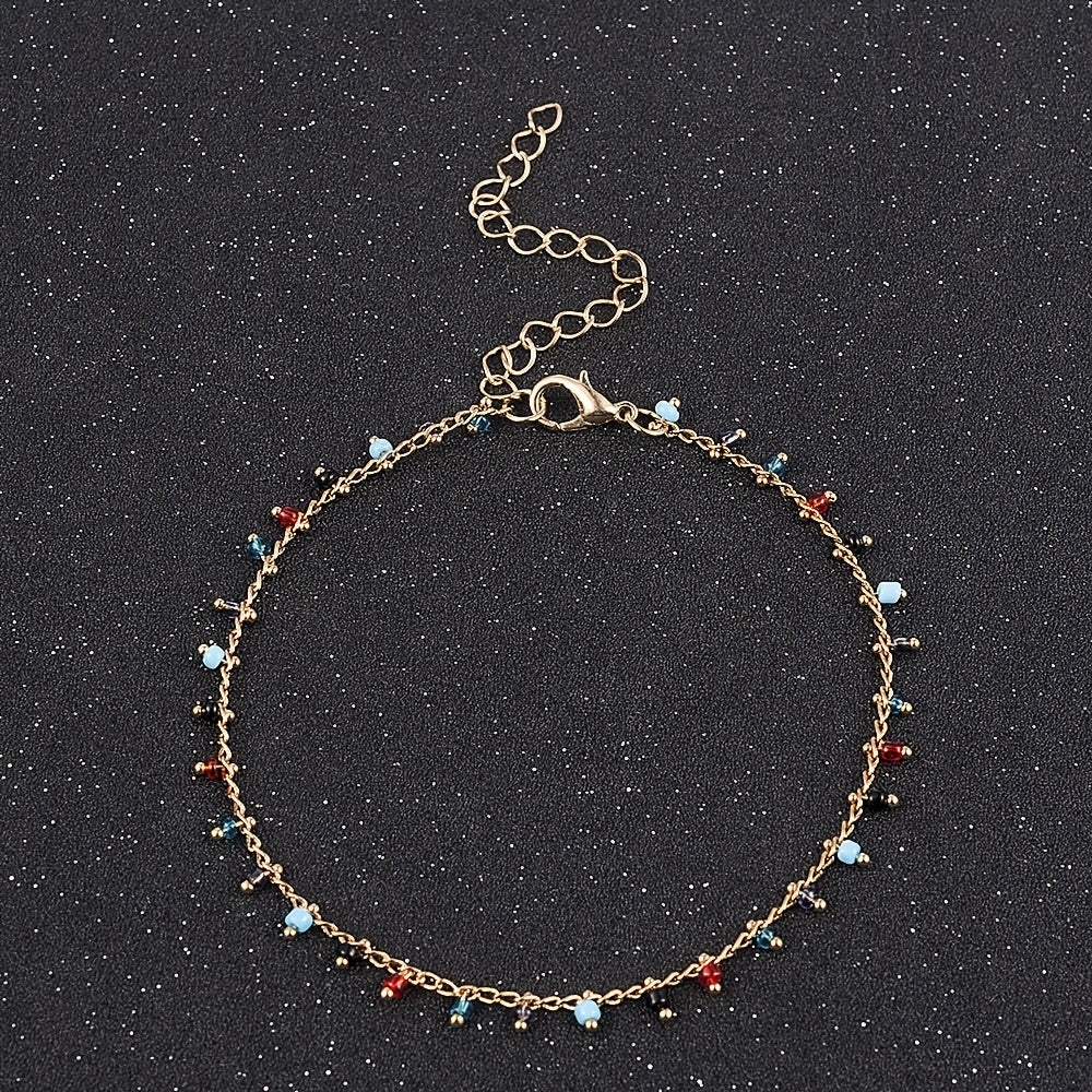 Colored Rice Bead Tassel Pendant Ankle Bracelet