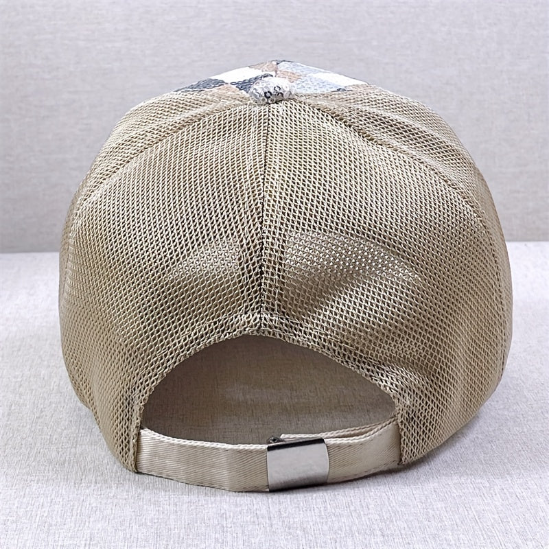 Sequin Block Trucker Hat Y2K Mesh Breathable Sunshade Baseball Cap