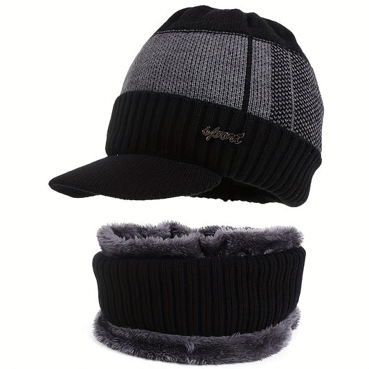 Knit Hat & Scarf Set for Men and Women, Windproof Beanie with Fleece Lining