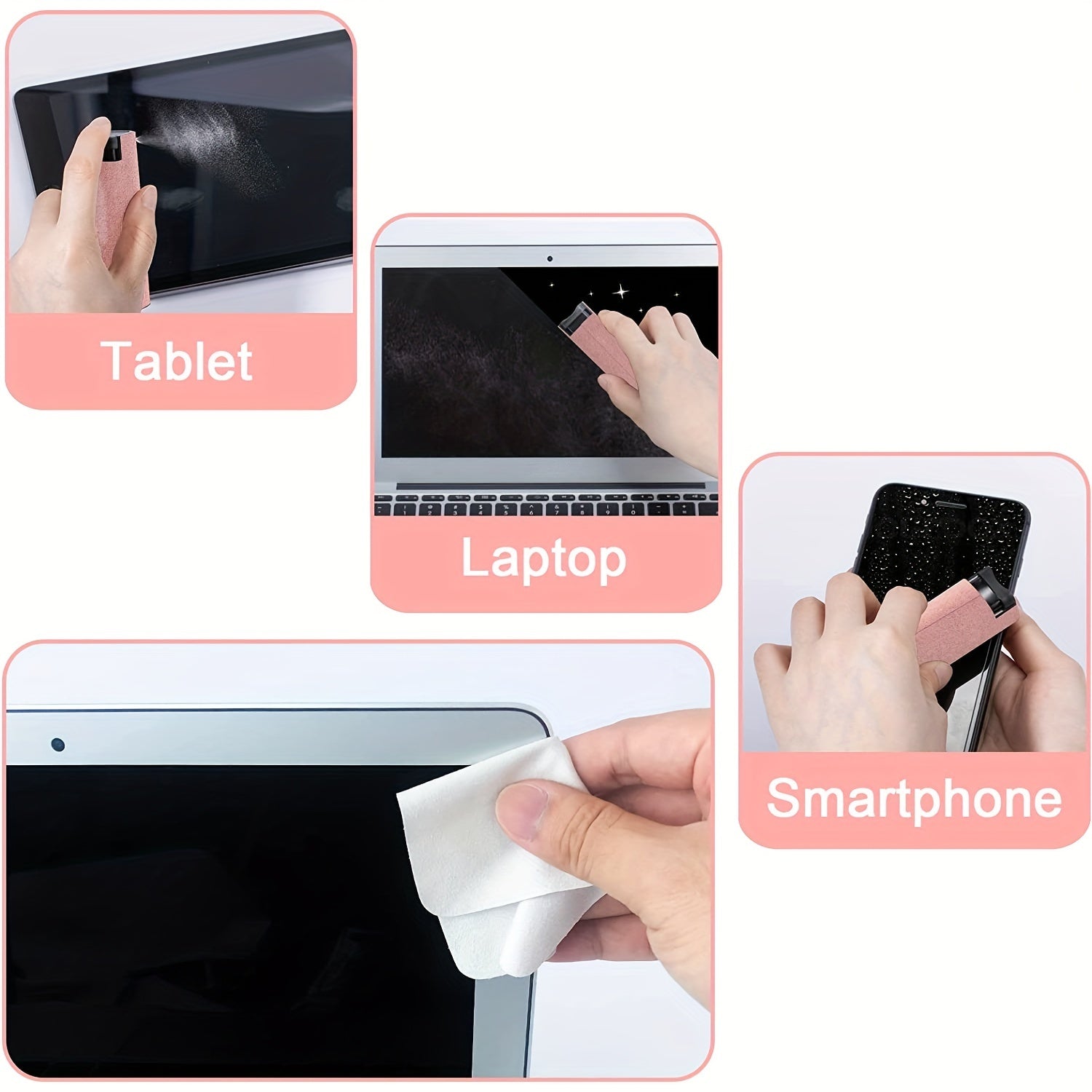 2in1 Microfiber Screen Cleaner Spray & Cloth Set for Phone Tablet Computer
