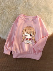 Toddler Girls Cartoon Graphic Thin Pullover Round Neck Long Sleeve Sweatshirt