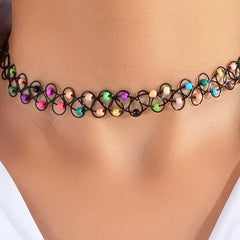 Colorful Rice Beads Elastic Necklace Choker Personality Neck Chain