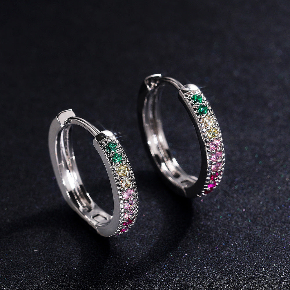 Colorful Zircon Ladies Round Earrings Women's Fine Jewelry