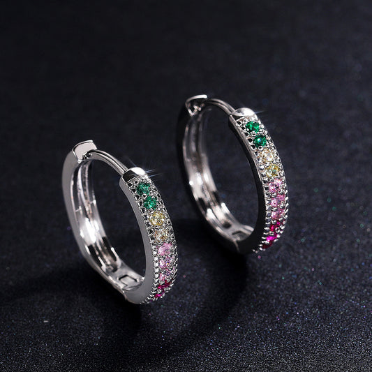 Colorful Zircon Ladies Round Earrings Women's Fine Jewelry