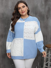  Colorblock Plaid Print Long Sleeve Sweater