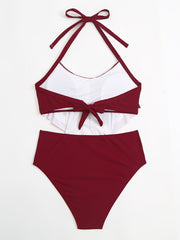Moon Print Halter Neck Top & Panties Swimsuit Set Women's Plus Size 2pcs Set