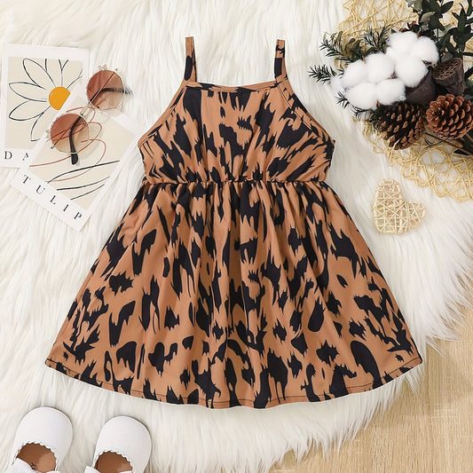 Leopard Print Shirred Waist Cami Dress Toddler Baby Girls