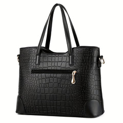 Crocodile Embossed PU Leather Handbag with Wrist Purse