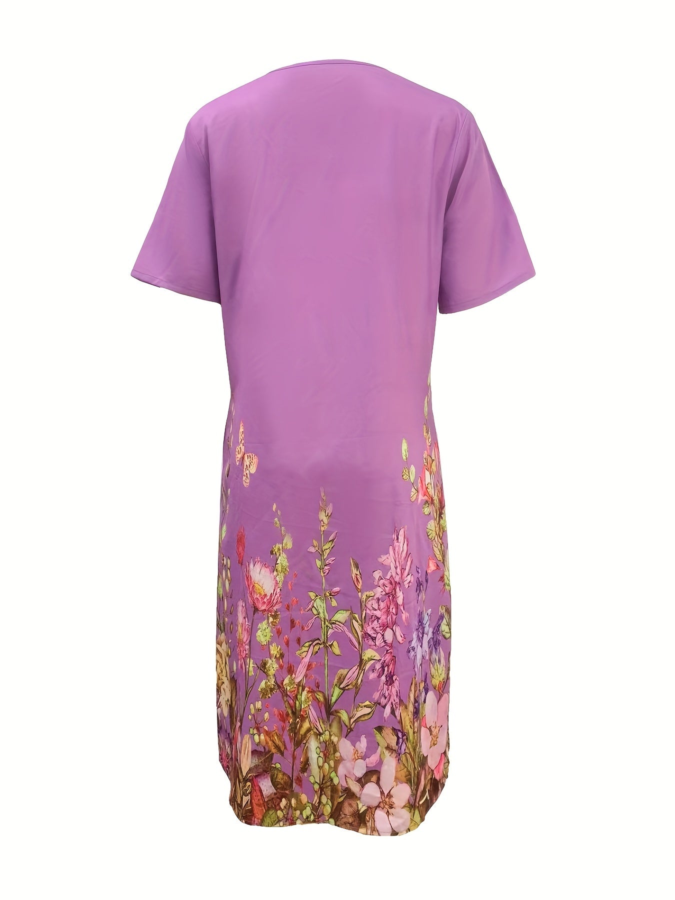 Floral Print Pleated Front Dress Short Sleeve Dual Pockets