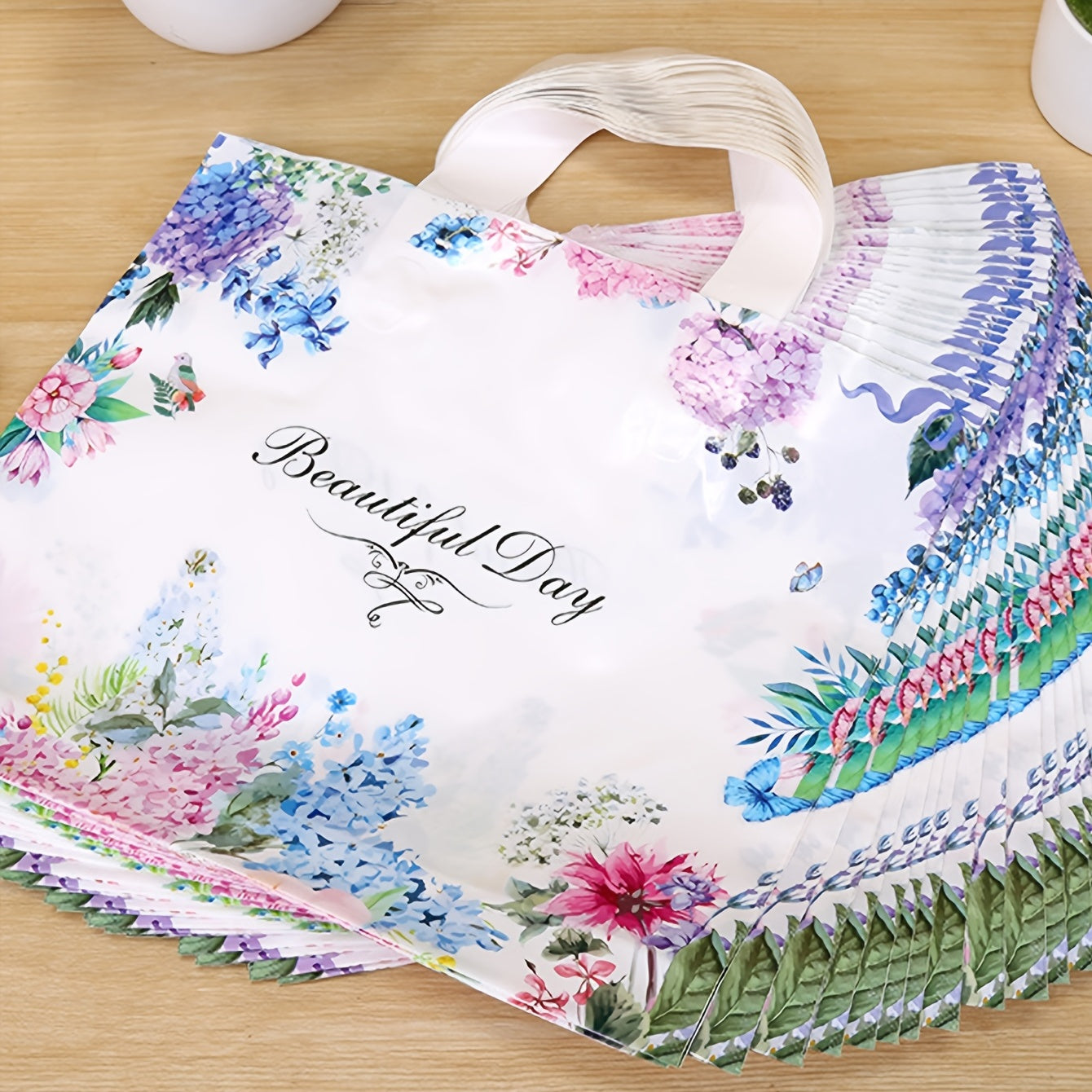 5pcs Lavender Print PVC Satchel Gift Bag Holiday Decor Accessory