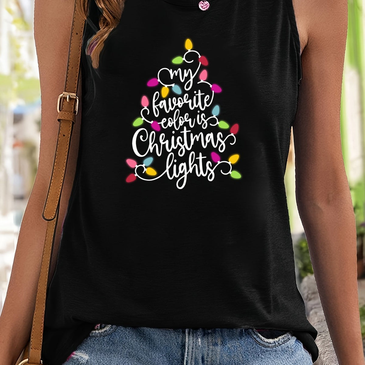 Christmas Fairy Light & Letter Pattern Stretchy Sports Vest