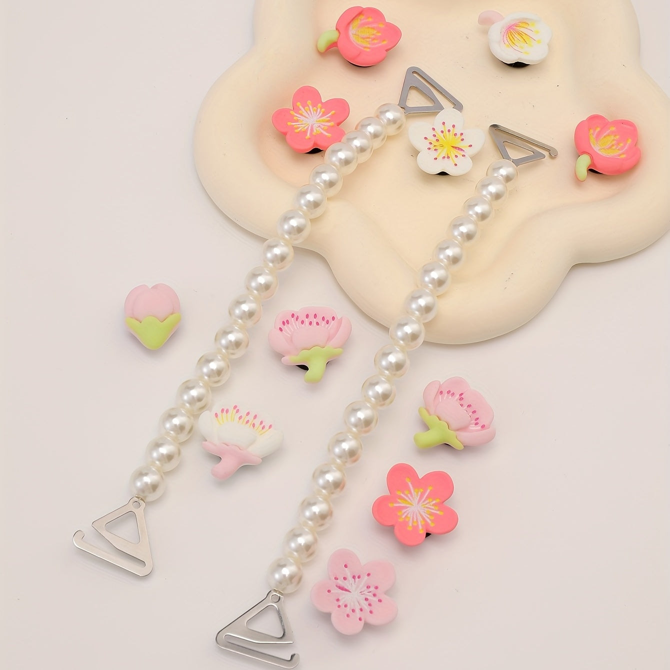 Cartoon Flower & Faux Pearl Shoe Charms - Resin Shoe Accessories
